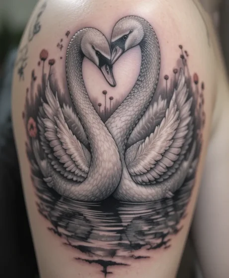Realistic Two Swans Tattoo