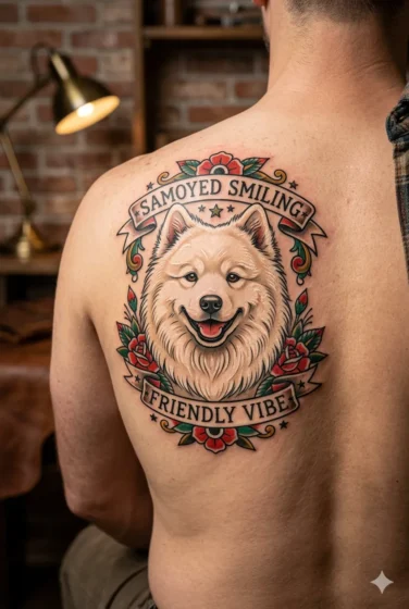 Samoyed Smiling in Snow