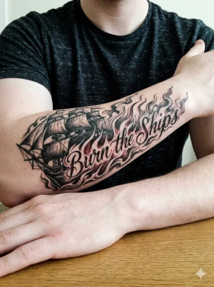 Ship Burning With Quote Text