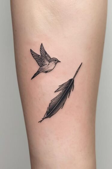 Sparrow and Feather Tattoo