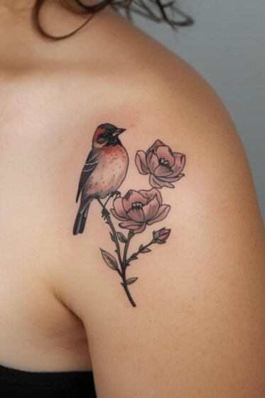 Sparrow and Flower Tattoo