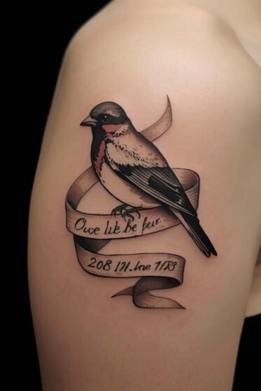 Sparrow on a Ribbon Tattoo