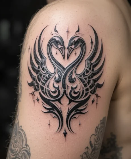 Tribal Two Swans Tattoo