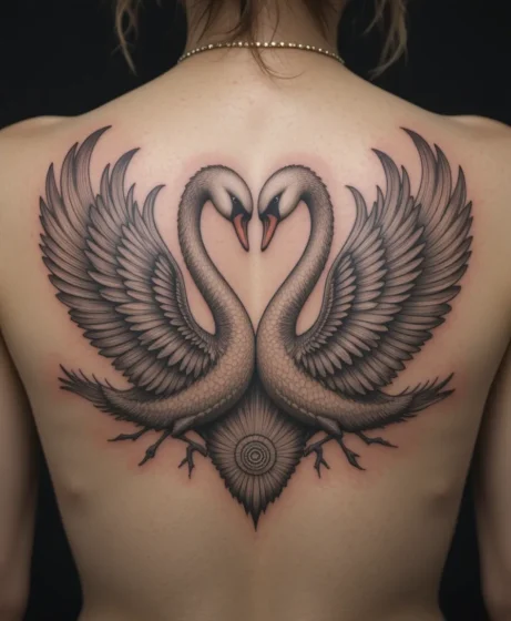 Two Swans With Feather Details