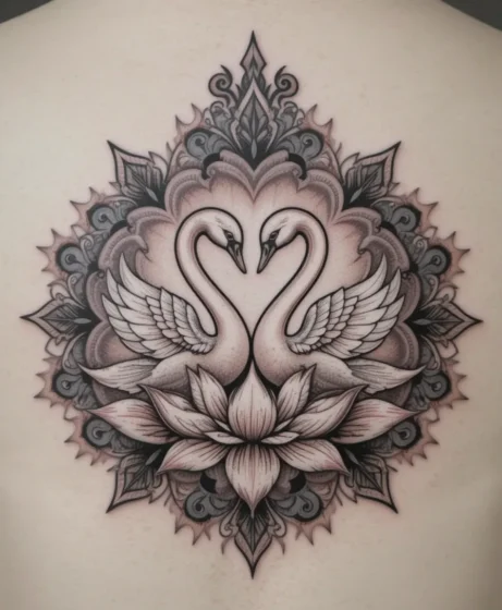 Two Swans With Lotus Mandala