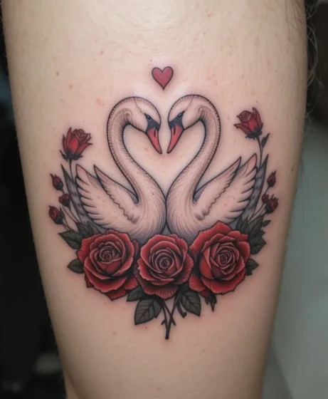 Two Swans With Roses