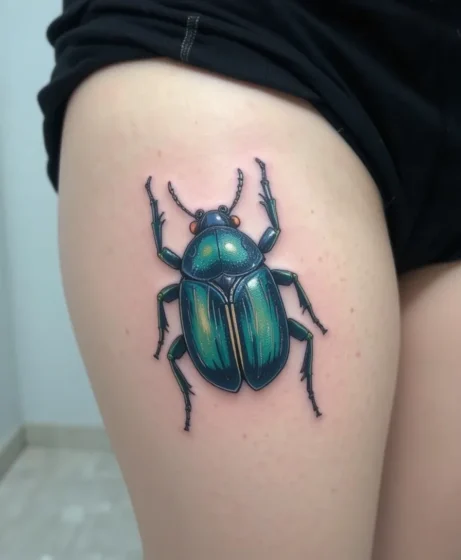Vintage Beetle Tattoo with Jewel Tones