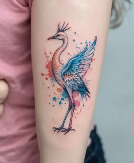 Watercolor Crane Tatto