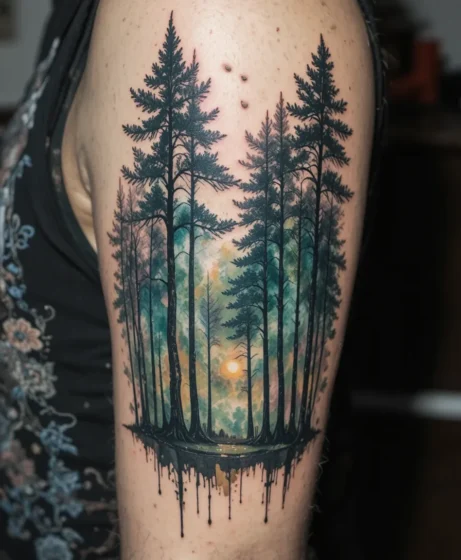 Watercolor Forest Tattoo