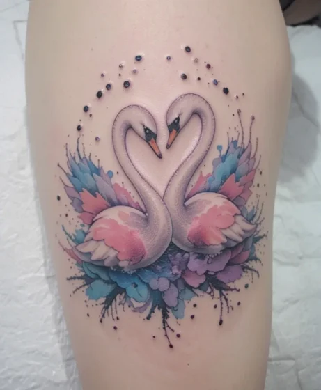 Watercolor Two Swans Tattoo