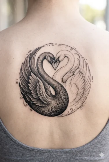 Yin-Yang Inspired Two Swans