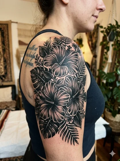 Dark Hibiscus Cover Up