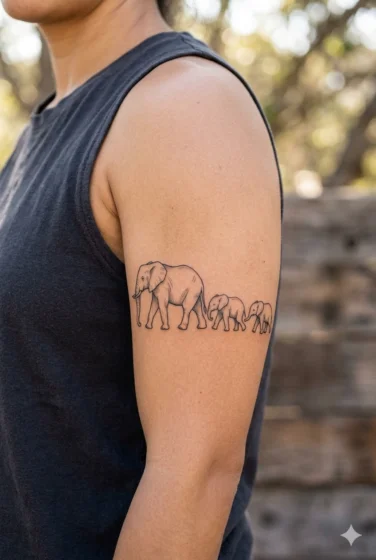 Elephant Family Line Tattoo