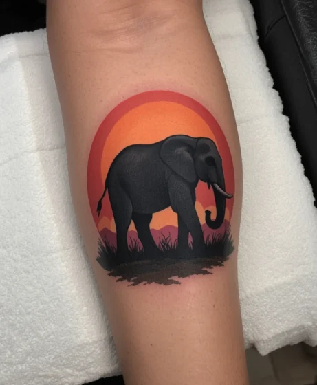 Elephant Silhouette with Sunset