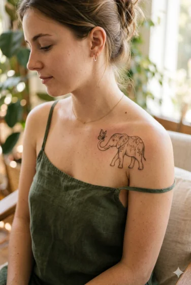 Elephant with Butterfly Accent