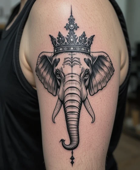 Elephant with Crown Tattoo