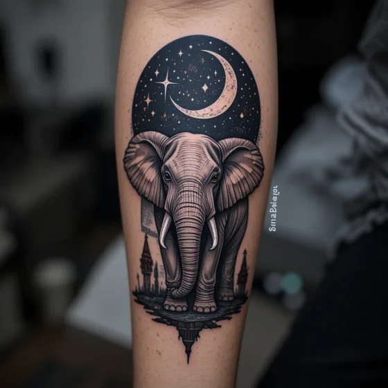 Elephant with Moon and Stars
