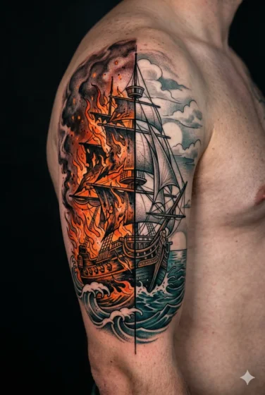 Fire and Water Split Pirate Ship