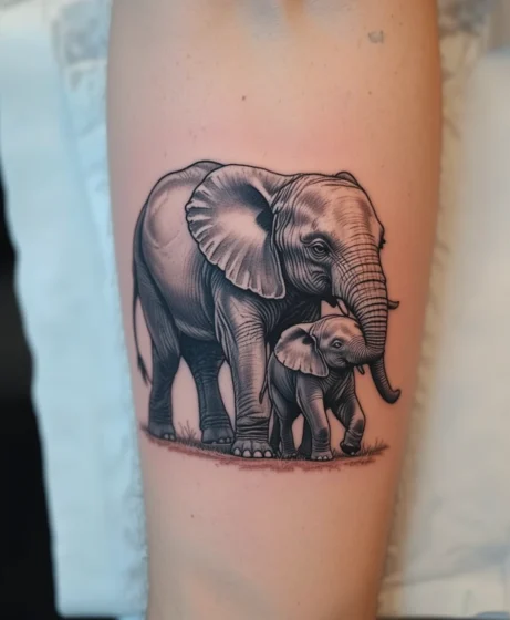 Mother and Baby Elephant Tattoo