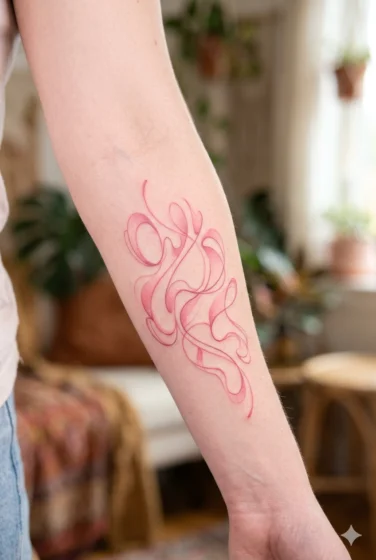 Pink Abstract Line Art Tattoo