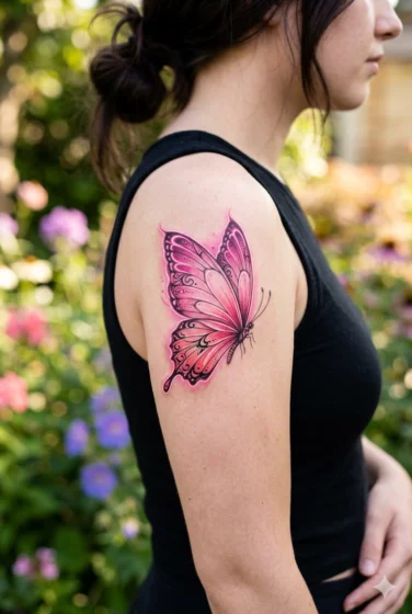 Pink Butterfly With Gradient Wings