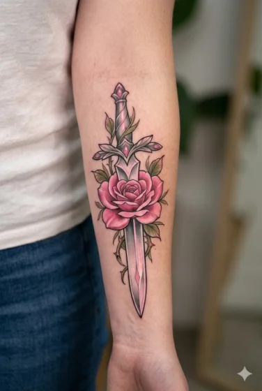 Pink Dagger With Rose Detail