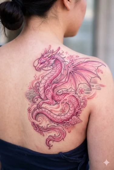 Pink Dragon Fantasy Tattoo