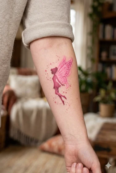 Pink Fairy Silhouette Tattoo