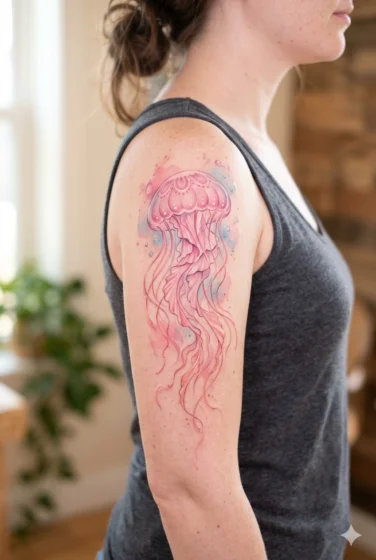 Pink Jellyfish Floating Tattoo
