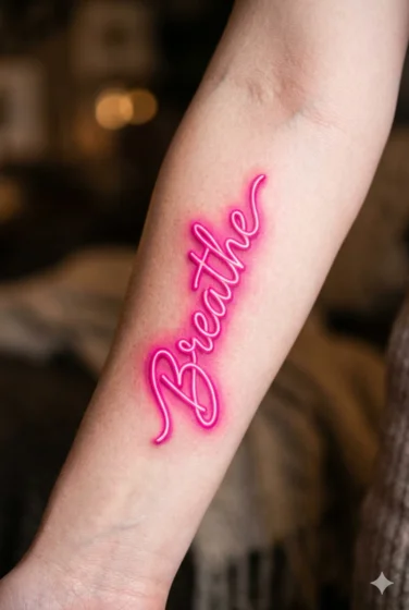 Pink Neon Script Tattoo