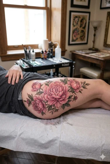 Pink Peony Floral Tattoo