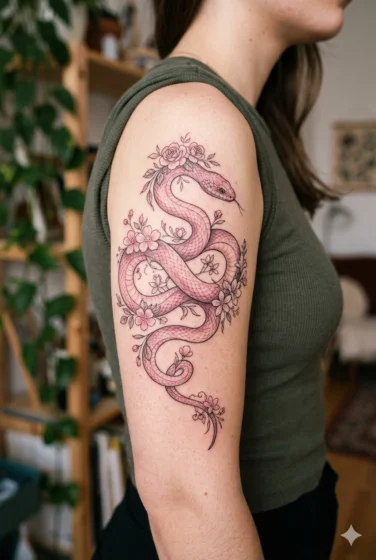 Pink Snake With Floral Details