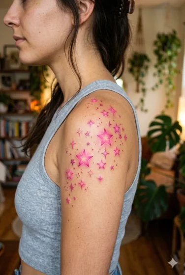 Pink Star Cluster Tattoo