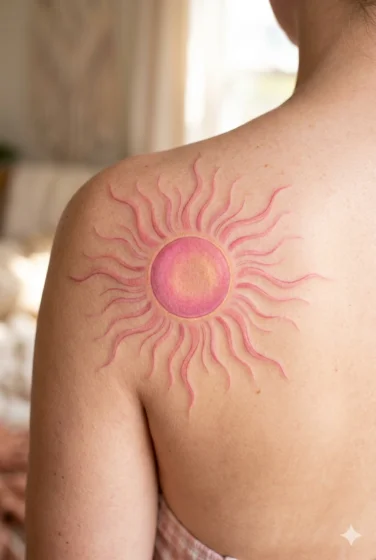 Pink Sun and Rays Tattoo