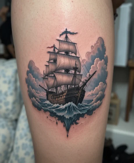 Pirate Ship Sailing Through Clouds