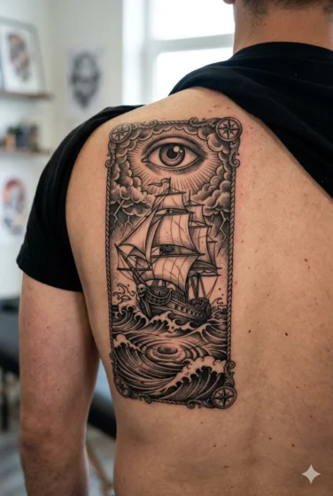 Pirate Ship With Eye Watching From Sky