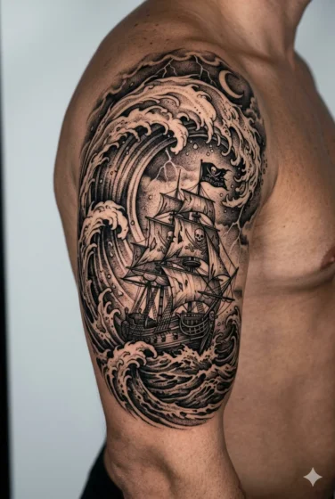 Pirate Ship With Giant Wave Curl