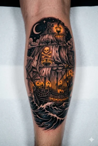 Pirate Ship With Glowing Lanterns