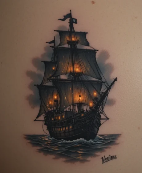 Pirate Ship With Glowing Lanterns