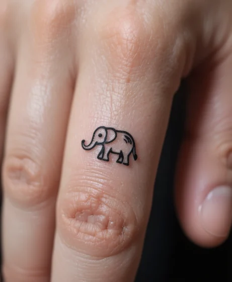 Tiny Elephant Finger Tattoo