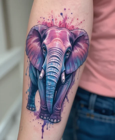 Watercolor Elephant Tattoo