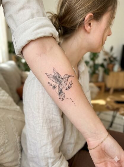 Geometric Dainty Hummingbird Tattoo