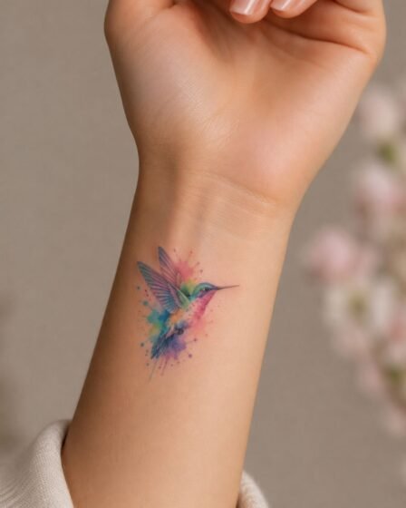 Tiny Watercolor Hummingbird Tattoo
