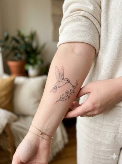 Single Needle Hummingbird Tattoo