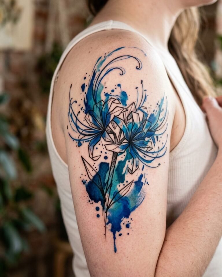 Abstract Blue Spider Lily Tattoo
