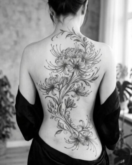 Black and Grey Spider Lily Back Piece