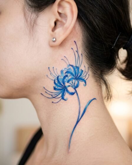 Blue Spider Lily Neck Tattoo