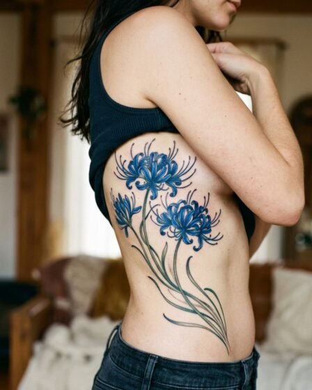 Blue Spider Lily Rib Tattoo