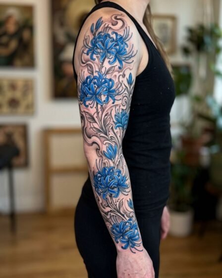 Blue Spider Lily Sleeve Tattoo