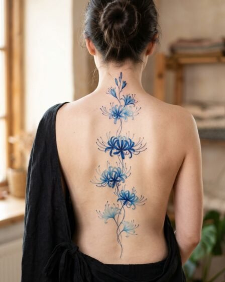 Blue Spider Lily Spine Tattoo